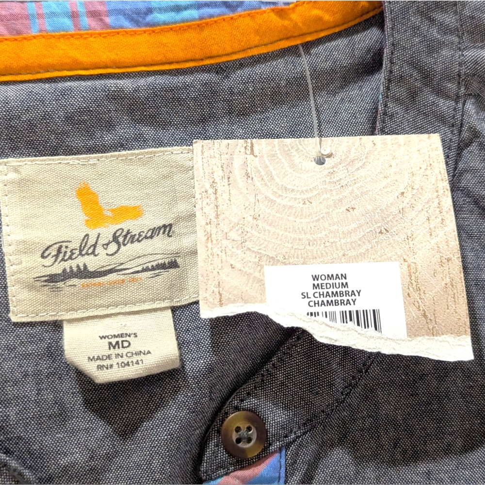 NWT WOMEN'S FIELD & STREAM SLEEVELESS MEDIUM SL CHAMBRAY TOP - Picture 3 of 13